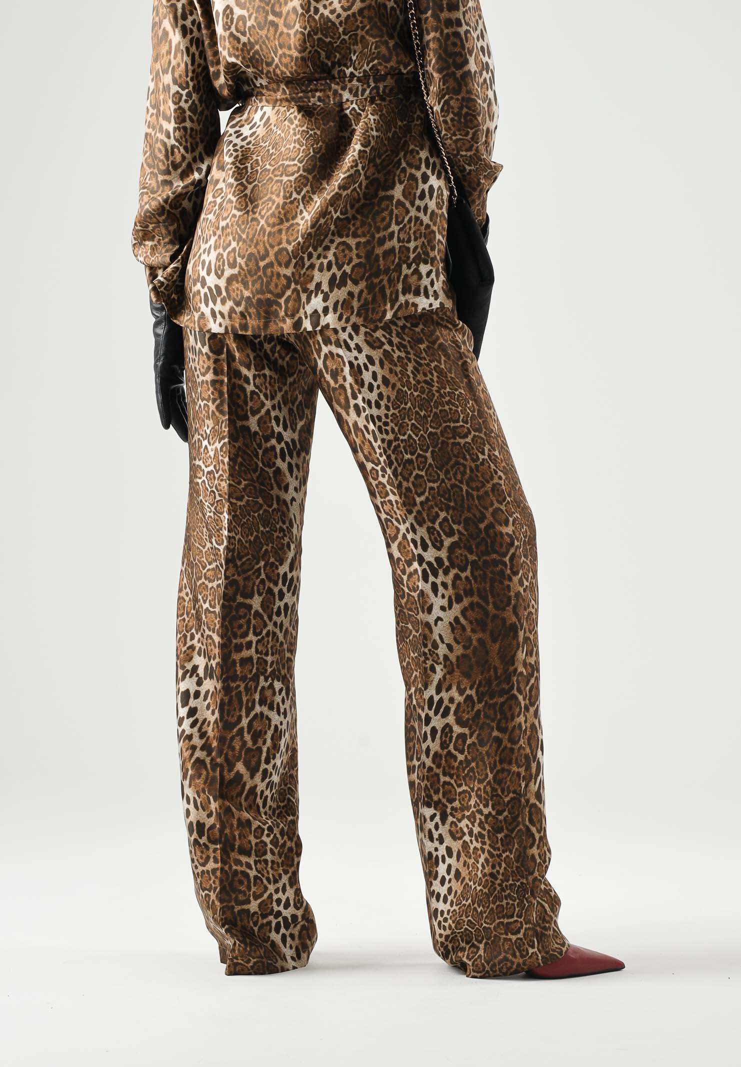 MAX MARA Pantaloni MSTROMAN in seta marrone-beige, da donna con motivo di collezione all over.<BR/> 2626136071600 001 MAX MARA 