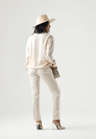 MAX MARA STUDIO Blusa MSTOTTIMO beige chiaro da donna con scollo drappeggiato a cascata.<BR/> 2626196015600 082 MAX MARA 