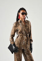 MAX MARA STUDIO Camicia MSTAFFARRI marrone da donna con stampa animalier all-over<BR/> 2626196031600 001 MAX MARA 