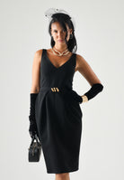 MAX MARA STUDIO Abito MSEULIVO midi nero da donna con scollo a V<BR/> 2626226013600 001 MAX MARA 