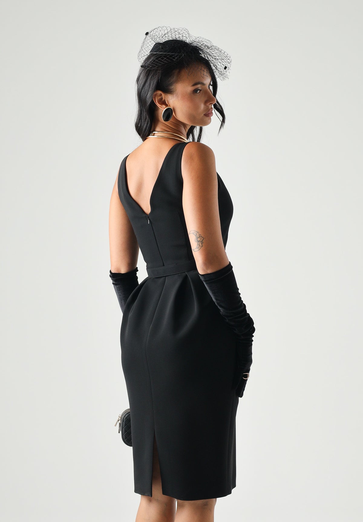 MAX MARA STUDIO Abito MSEULIVO midi nero da donna con scollo a V<BR/> 2626226013600 001 MAX MARA STUDIO 