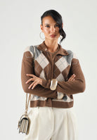 MAX MARA Cardigan MSTPACCHE E cammello-cuoio da donna con motivo a rombi jacquard. 2626346052600 003 MAX MARA 