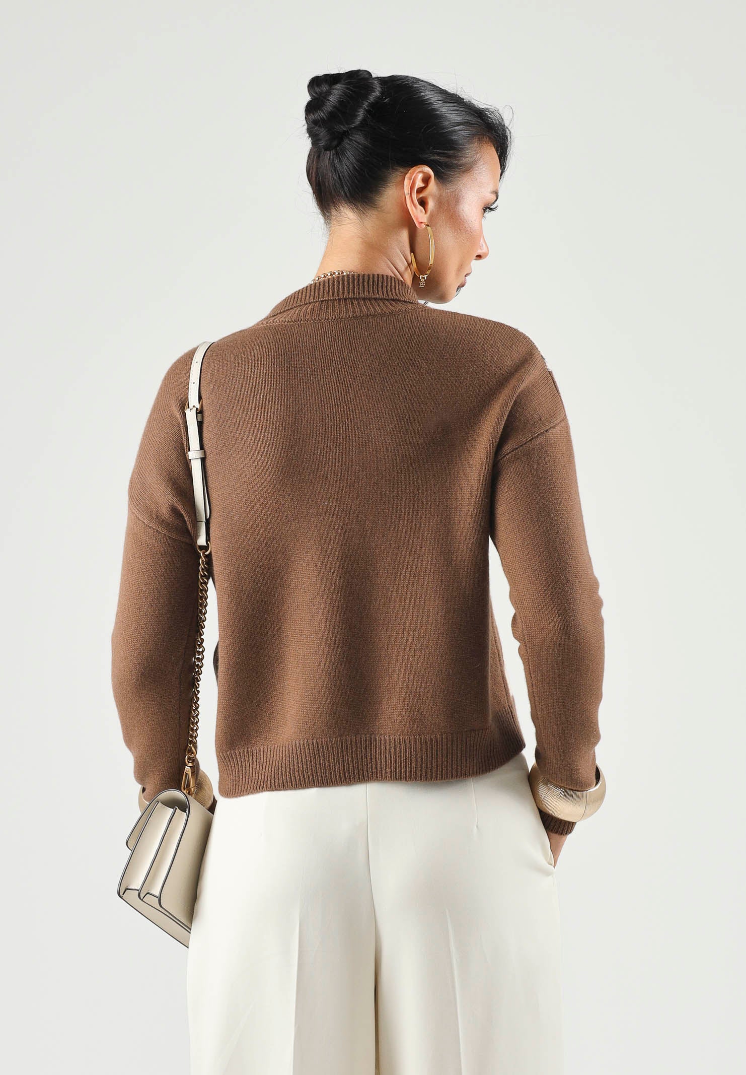 MAX MARA Cardigan MSTPACCHE E cammello-cuoio da donna con motivo a rombi jacquard. 2626346052600 003 MAX MARA 