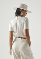 MAX MARA Maglia MSTAGENDA maniche corte in filato di lana bianco da donna con profilo intarsiato a contrasto. 2626366081600 012 MAX MARA 