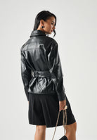 MAX MARA Giubbotto MSTGIUSTO biker in pelle nera  da donna con cinturino 2626446011600 004 MAX MARA 