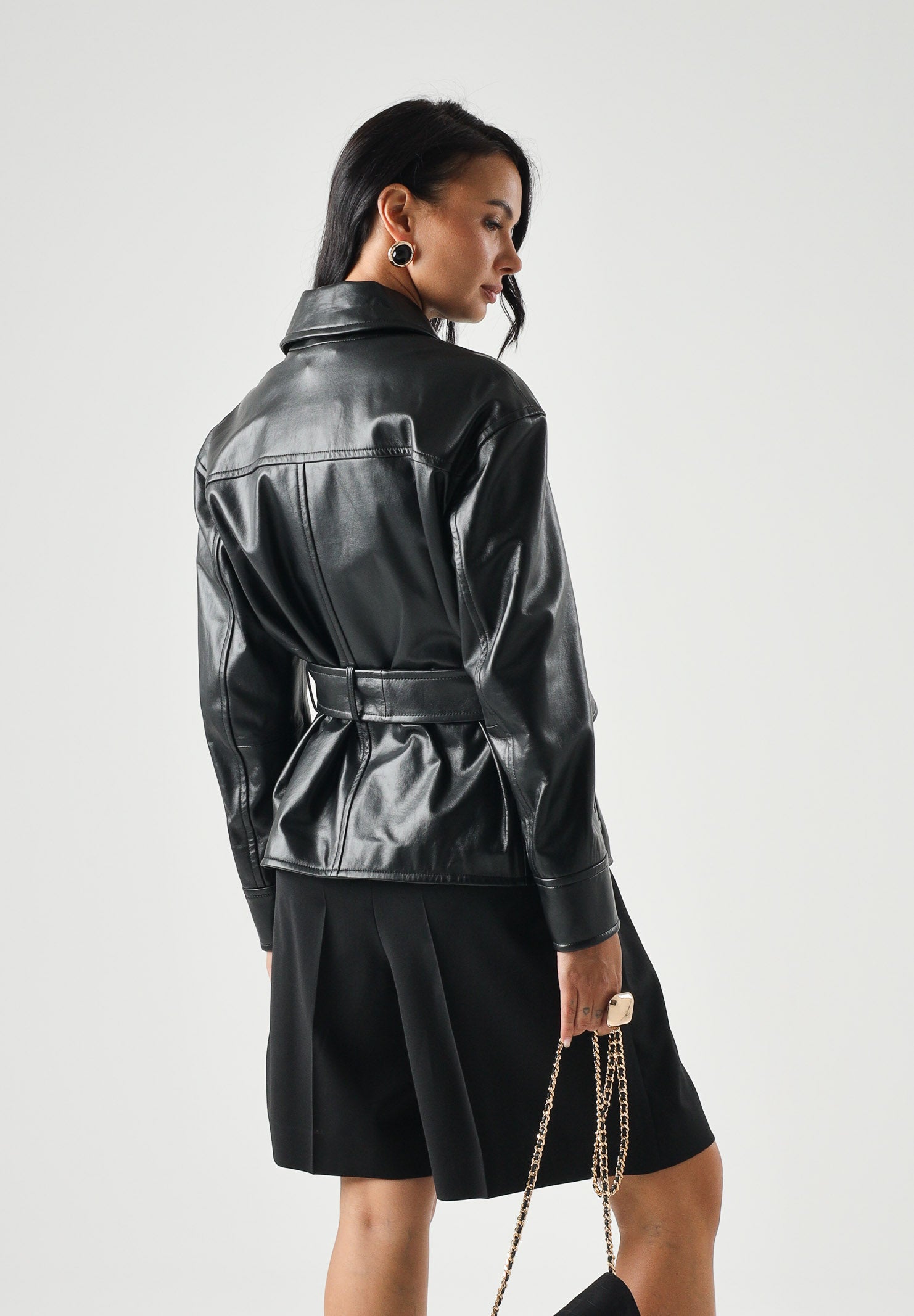 MAX MARA Giubbotto MSTGIUSTO biker in pelle nera  da donna con cinturino 2626446011600 004 MAX MARA 