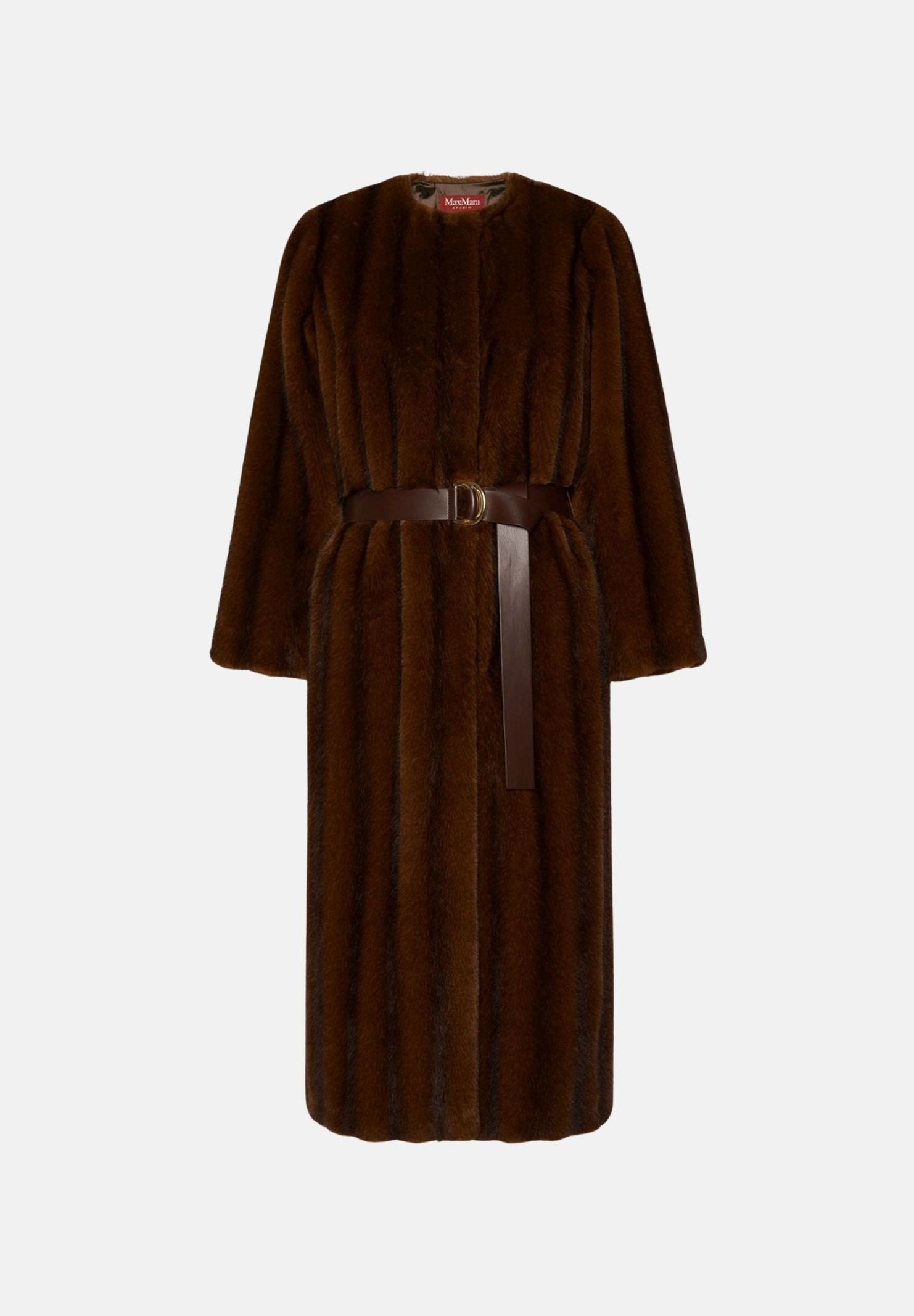 MAX MARA Cappotto lungo in pelliccia sintetica con cintura nocciola, marrone da donna con cintura 2626456012600 001 MAX MARA 