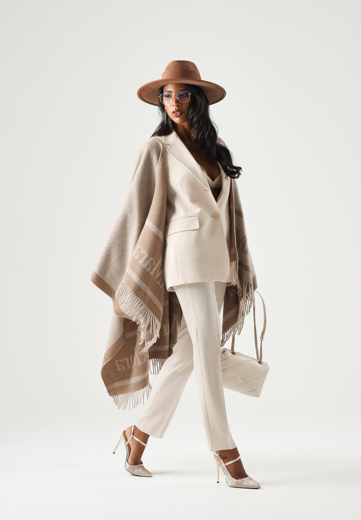MAX MARA STUDIO Mantella MST PIRANIA casha beige da donna con frange sul fondo<BR/> 2626546021600 001 MAX MARA 