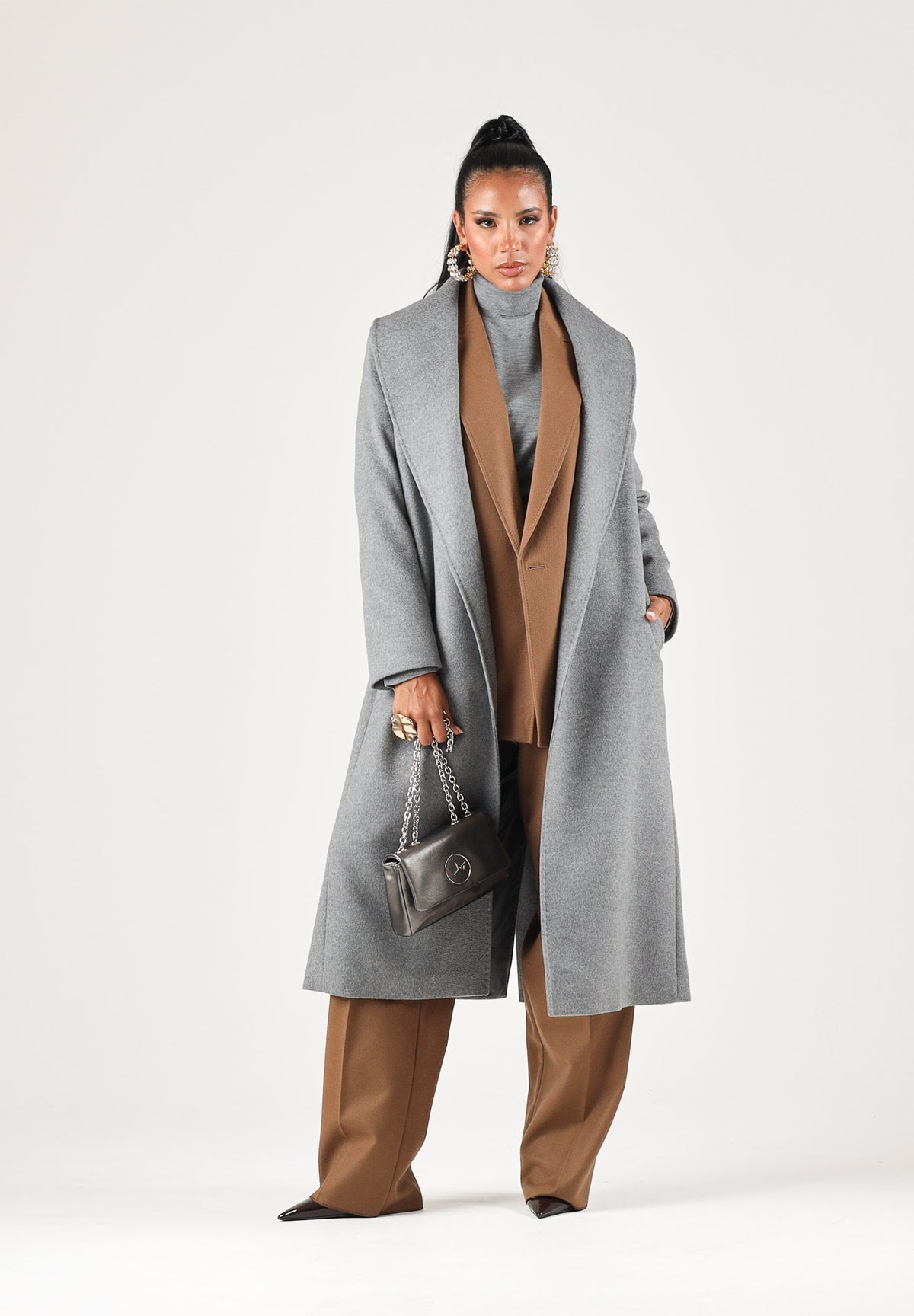 MAX MARA Cappotto MSTLORIANA melangé grigio da donna con design tinta unita e cintura in vita. 2626016202600 011 MAX MARA STUDIO 