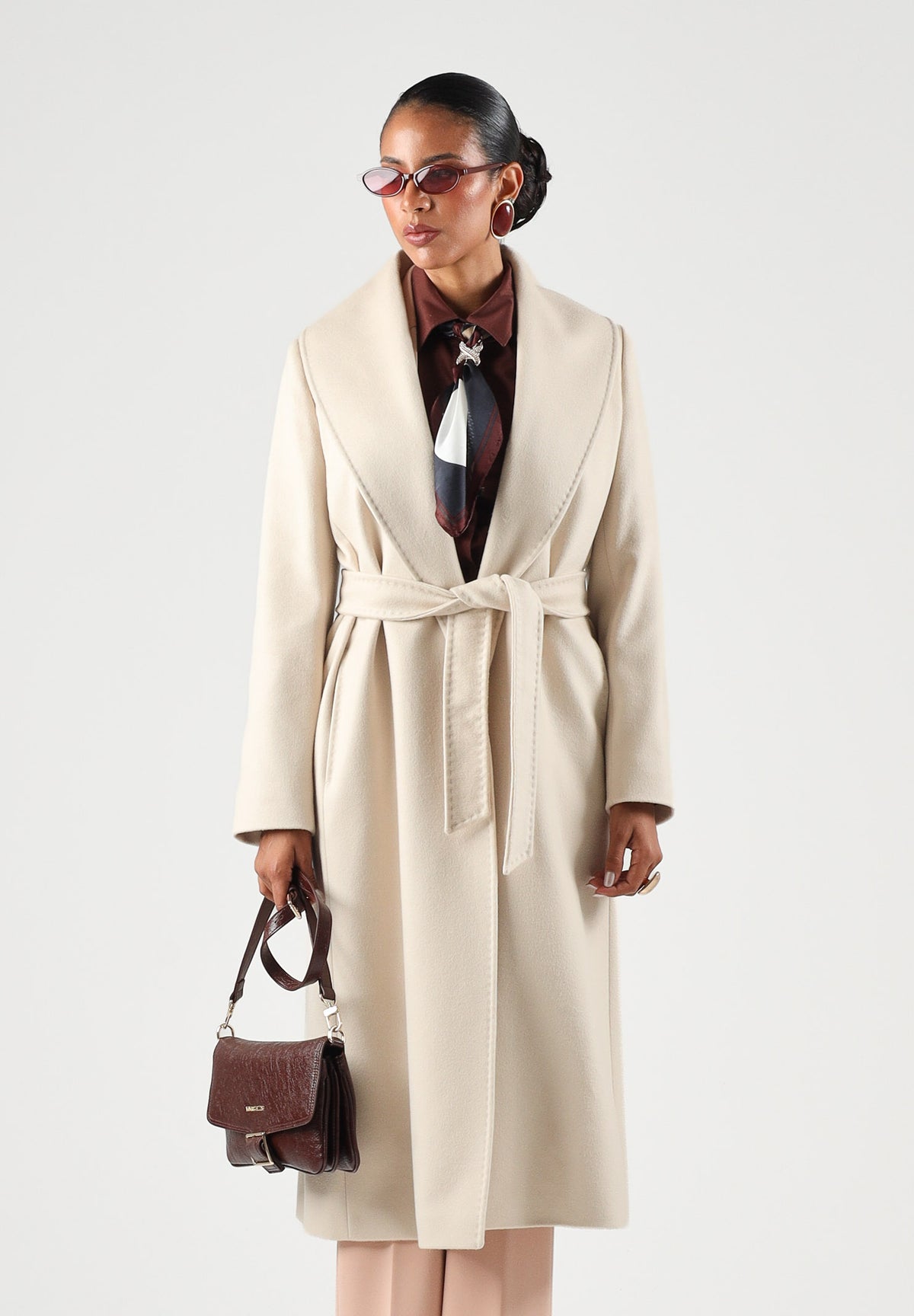 MAX MARA Cappotto MSTLORIANA ecru-beige chiaro da donna con design tinta unita e cintura in vita. 2626016202600 048 MAX MARA STUDIO 
