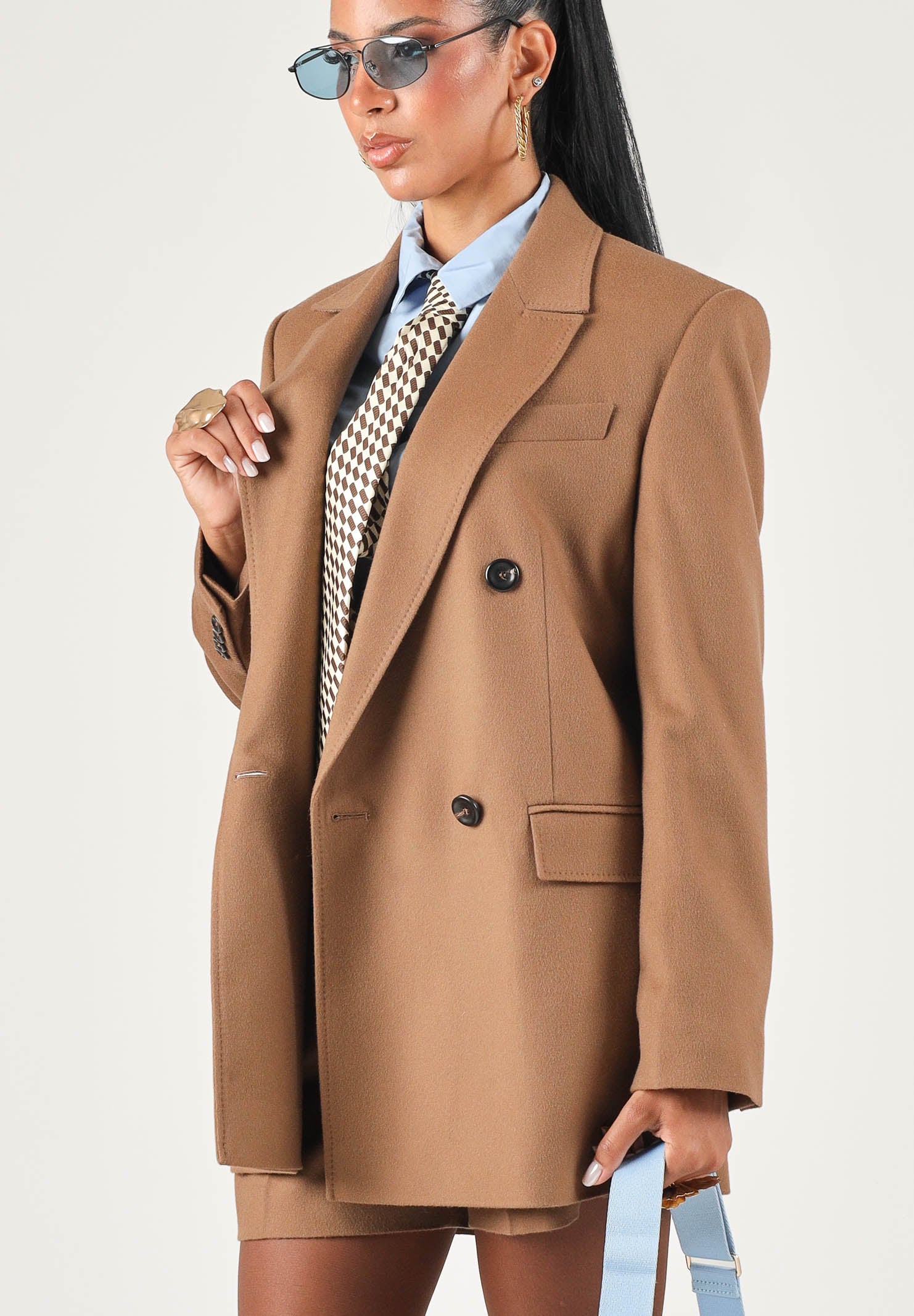 MAX MARA STUDIO Giacca blazer doppiopetto cuoio per donna con ampi risvolti a lancia 2626046032600 025 MAX MARA STUDIO 
