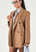MAX MARA STUDIO Giacca blazer doppiopetto cuoio per donna con ampi risvolti a lancia 2626046032600 025 MAX MARA STUDIO 