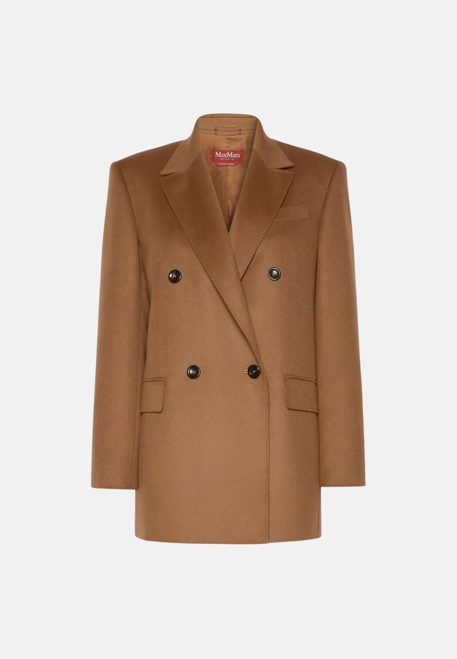 MAX MARA STUDIO Giacca blazer doppiopetto cuoio per donna con ampi risvolti a lancia 2626046032600 025 MAX MARA STUDIO 