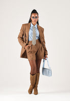 MAX MARA STUDIO Giacca blazer doppiopetto cuoio per donna tessuto in lana spazzolata effetto scamosciato 2626046032600 025 MAX MARA STUDIO 
