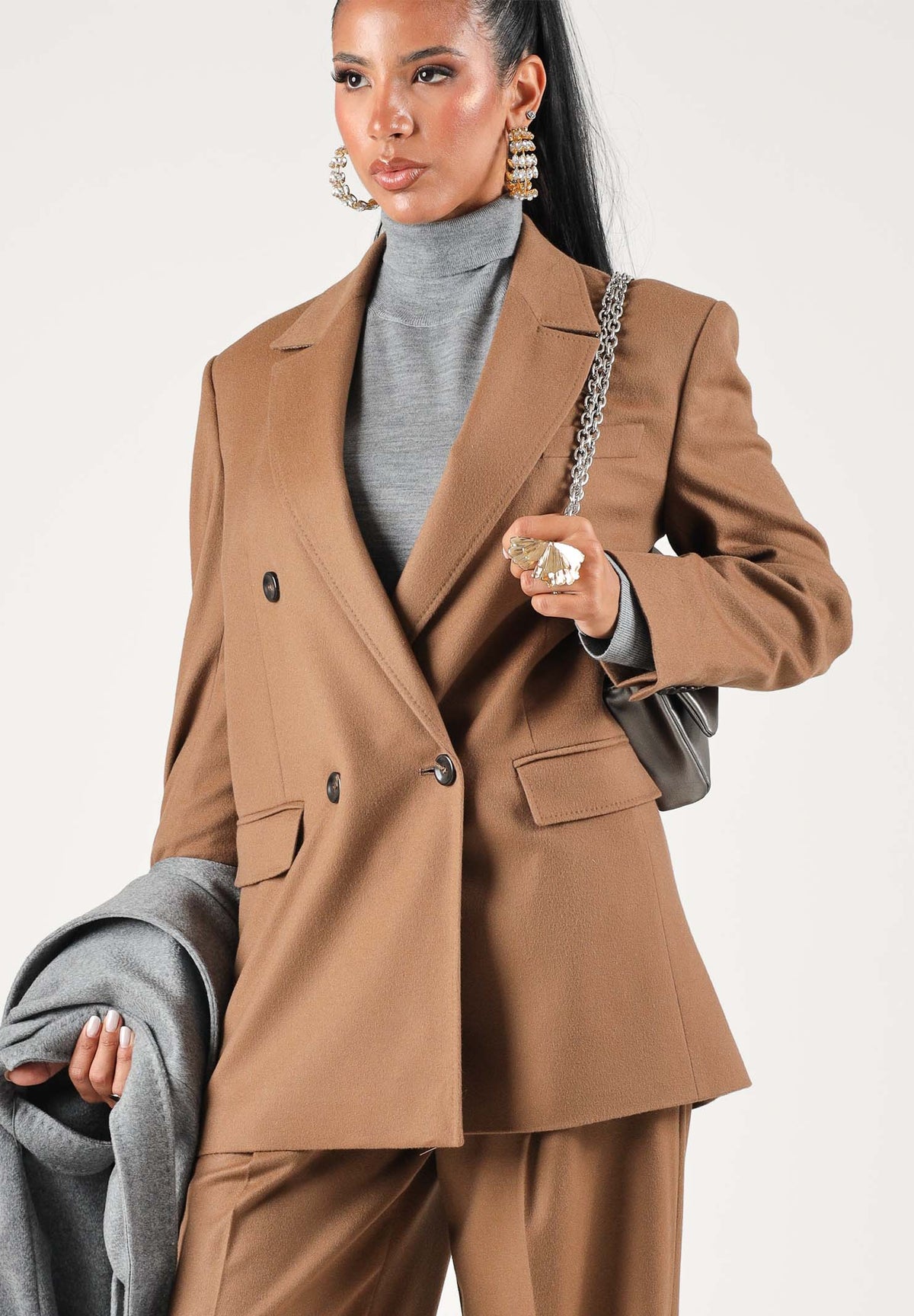 MAX MARA STUDIO Giacca blazer doppiopetto cuoio per donna tessuto in lana spazzolata effetto scamosciato 2626046032600 025 MAX MARA STUDIO 