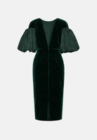MAX MARA STUDIO Abito midi MSETROPICO verde smeraldo per donna con corpetto in velluto e maniche balloon semitrasparenti. 2626226014600 021 MAX MARA STUDIO 