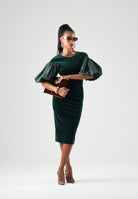 MAX MARA STUDIO Abito midi MSETROPICO verde smeraldo per donna con corpetto in velluto e maniche balloon semitrasparenti. 2626226014600 021 MAX MARA STUDIO 