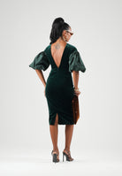 MAX MARA STUDIO Abito midi MSETROPICO verde smeraldo per donna con corpetto in velluto e maniche balloon semitrasparenti. 2626226014600 021 MAX MARA STUDIO 
