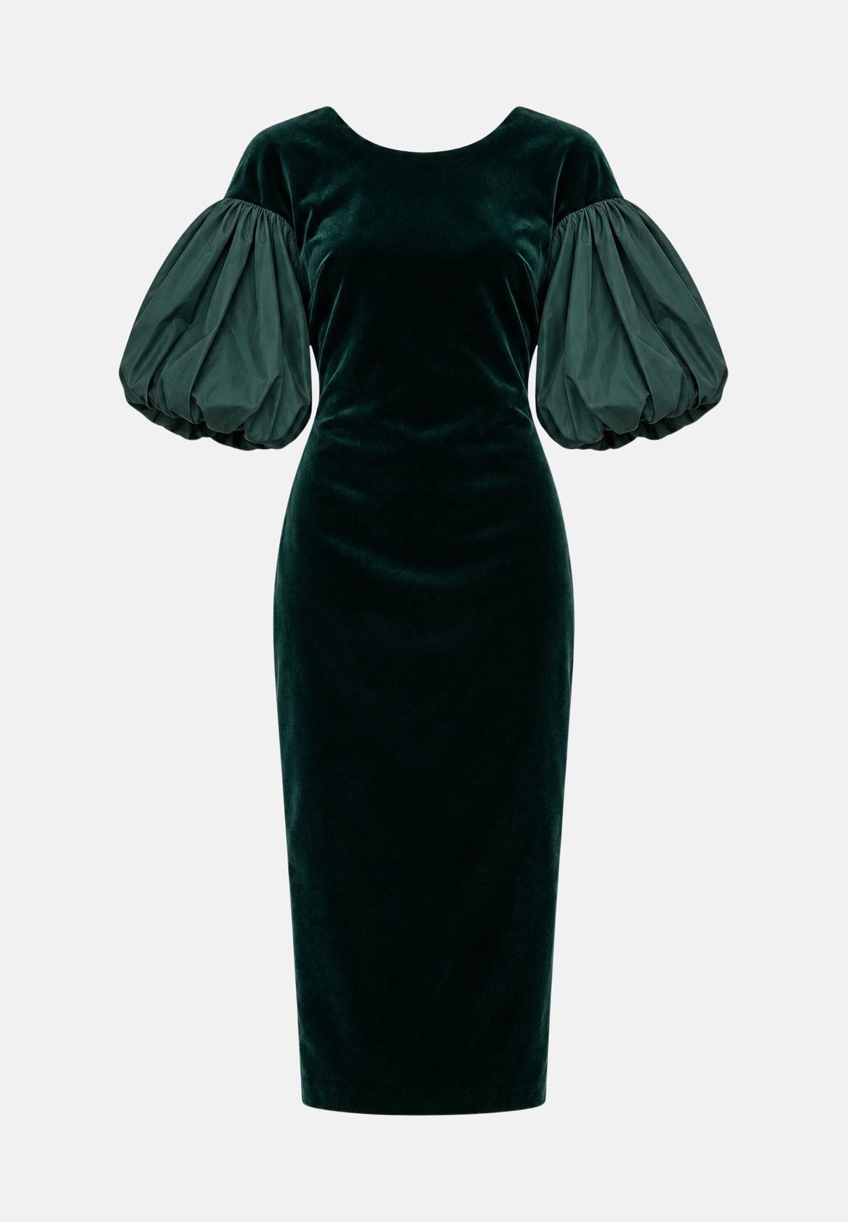 MAX MARA STUDIO Abito midi MSETROPICO verde smeraldo per donna con corpetto in velluto e maniche balloon semitrasparenti. 2626226014600 021 MAX MARA STUDIO 