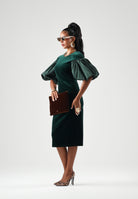 MAX MARA STUDIO Abito midi MSETROPICO verde smeraldo per donna con corpetto in velluto e maniche balloon semitrasparenti. 2626226014600 021 MAX MARA STUDIO 