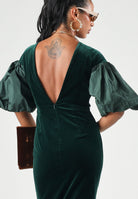 MAX MARA STUDIO Abito midi MSETROPICO verde smeraldo per donna con corpetto in velluto e maniche balloon semitrasparenti. 2626226014600 021 MAX MARA STUDIO 