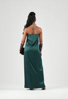 MAX MARA STUDIO Abito lungo MSEFUMI  verde scuro per donna con linea fluida e drappeggio elegante. 2626226034600 063 MAX MARA STUDIO 