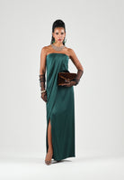MAX MARA STUDIO Abito lungo MSEFUMI  verde scuro per donna con linea fluida e drappeggio elegante. 2626226034600 063 MAX MARA STUDIO 