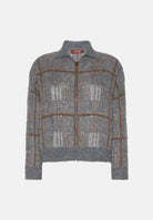 MAX MARA STUDIO Cardigan jacquard check grigio medio e marrone da donna 2626346022600 001 MAX MARA STUDIO 