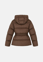 MAX MARA STUDIO Piumino MSTLANA  marrone cuoio per donna con cappuccio avvolgente e cintura elastica in vita impreziosita 2626486022600 003 MAX MARA STUDIO 