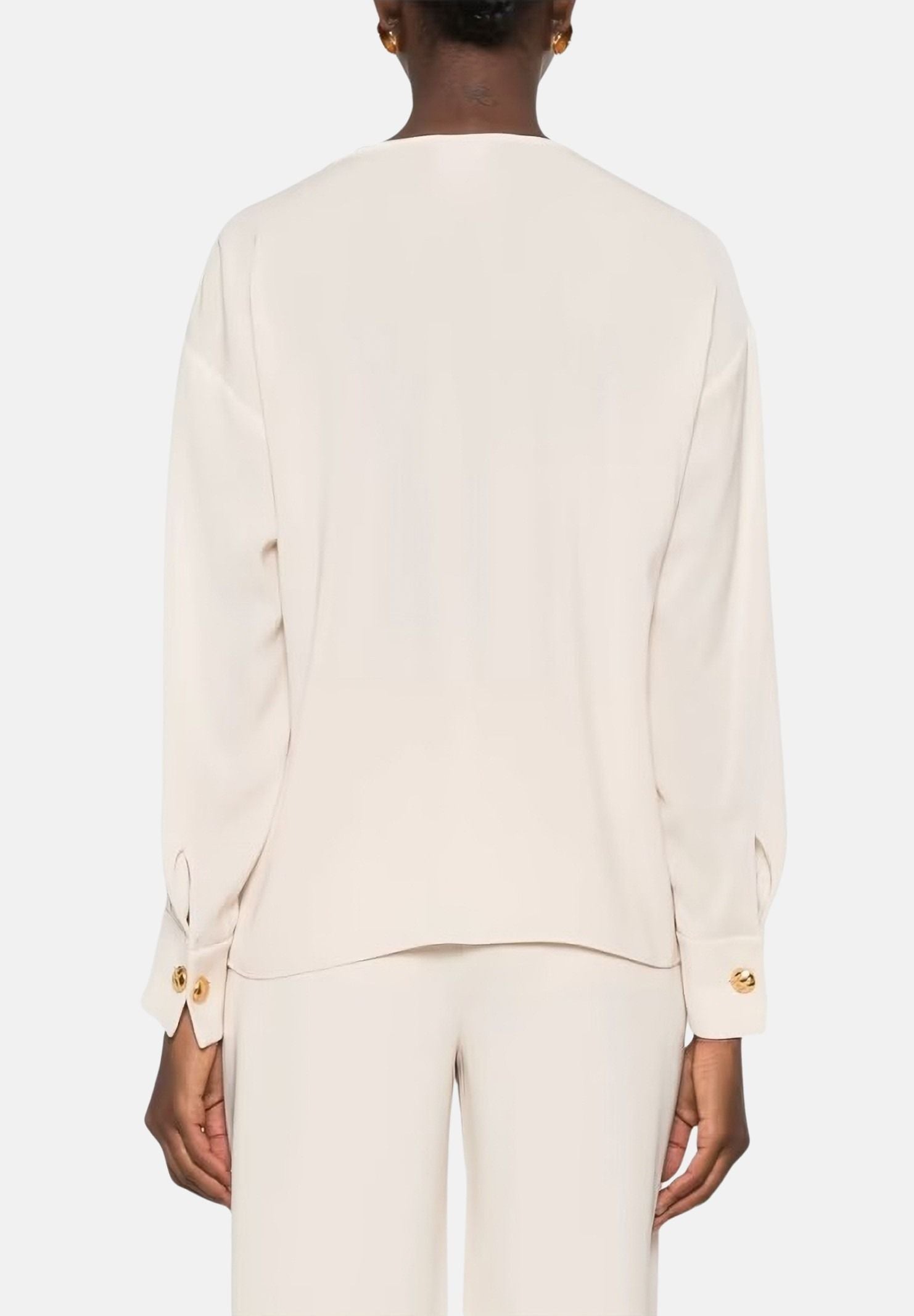MAX MARA STUDIO Blusa MSTOTTIMO beige chiaro da donna con scollo drappeggiato a cascata.<BR/> 2626196015600 082 MAX MARA 