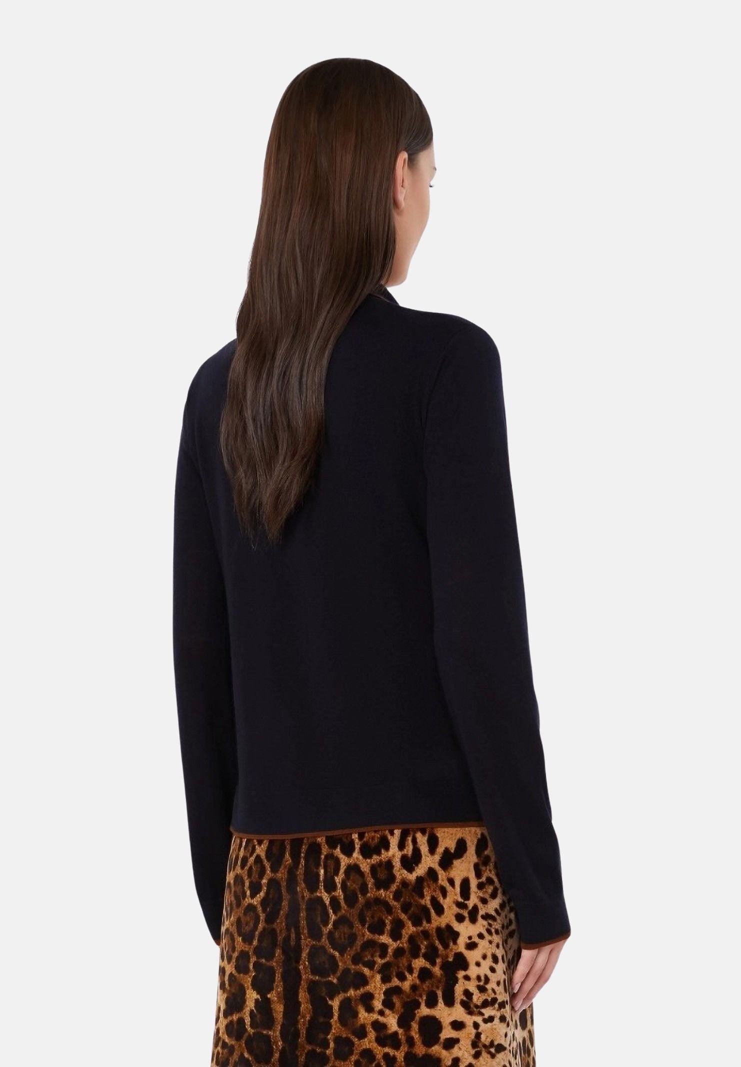 MAX MARA Cardigan MSTTARGA blu in fillato di lana e seta da donna con profili intarsiati 2626346011600 014 MAX MARA 
