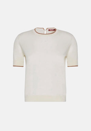 MAX MARA Maglia MSTAGENDA maniche corte in filato di lana bianco da donna con profilo intarsiato a contrasto. 2626366081600 012 MAX MARA 