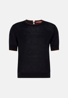 MAX MARA Maglia MSTAGENDA manica corta in filato di lana blu notte, da donna con profilo intarsiato a contrasto.<BR/> 2626366081600 014 MAX MARA 