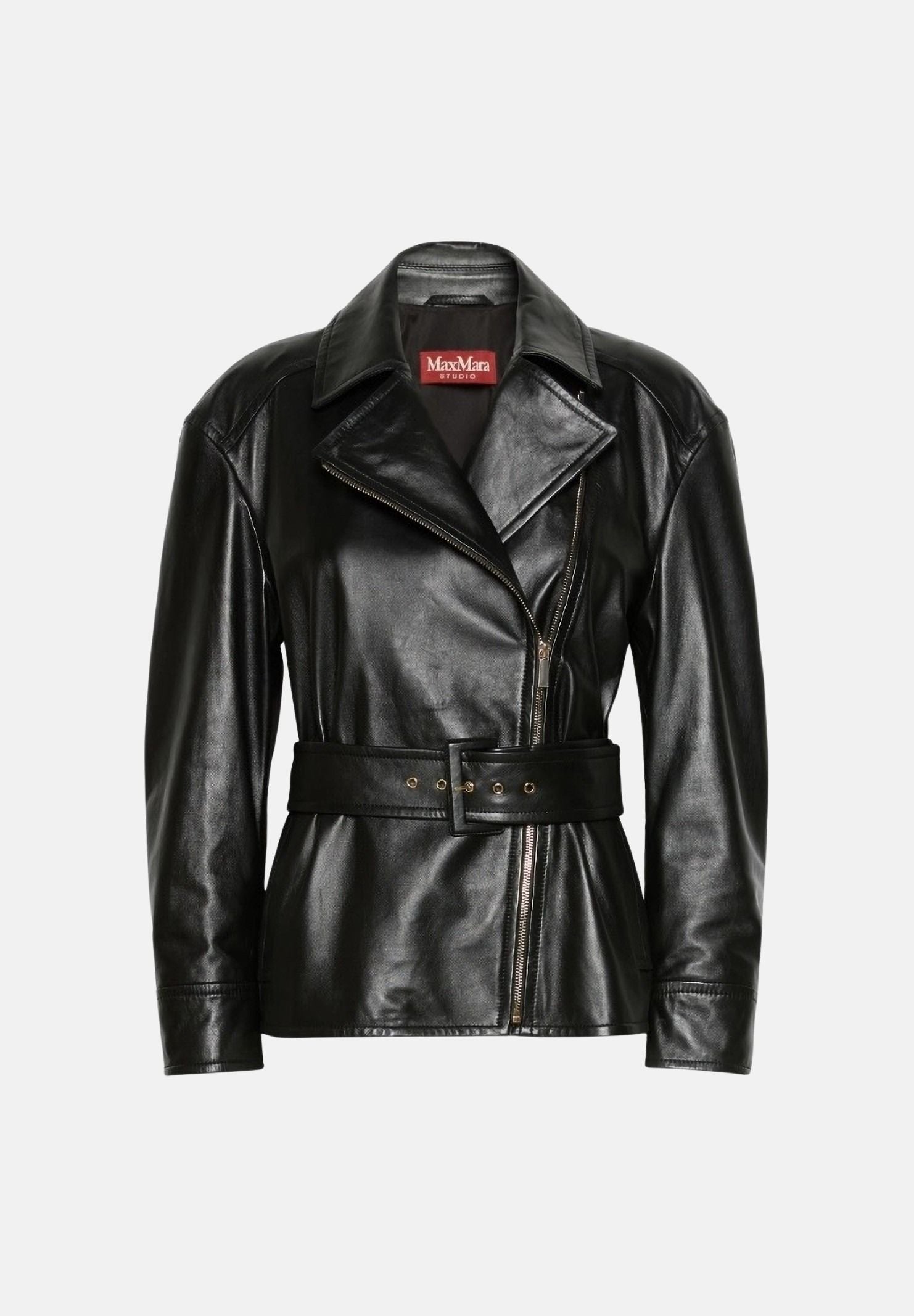MAX MARA Giubbotto MSTGIUSTO biker in pelle nera  da donna con cinturino 2626446011600 004 MAX MARA 