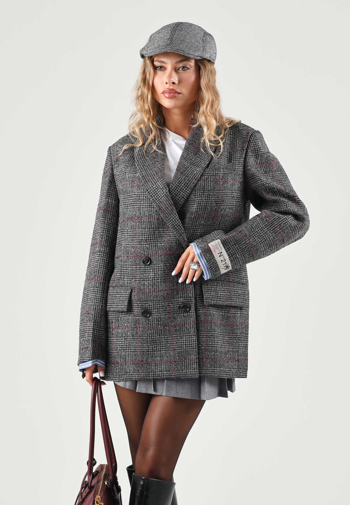 N21 Giacca doppiopetto dark grey-grigio per donna e ragazza con fantasia a quadri. N210EVN0525 0N926 N21 