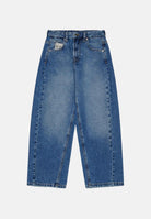 N°21  Jeans BOY'S FLARE blu-denim per donna, ragazzi e bambini con logo label frontale e gamba flare.<BR/> N210FBN0534 0N01 N21 