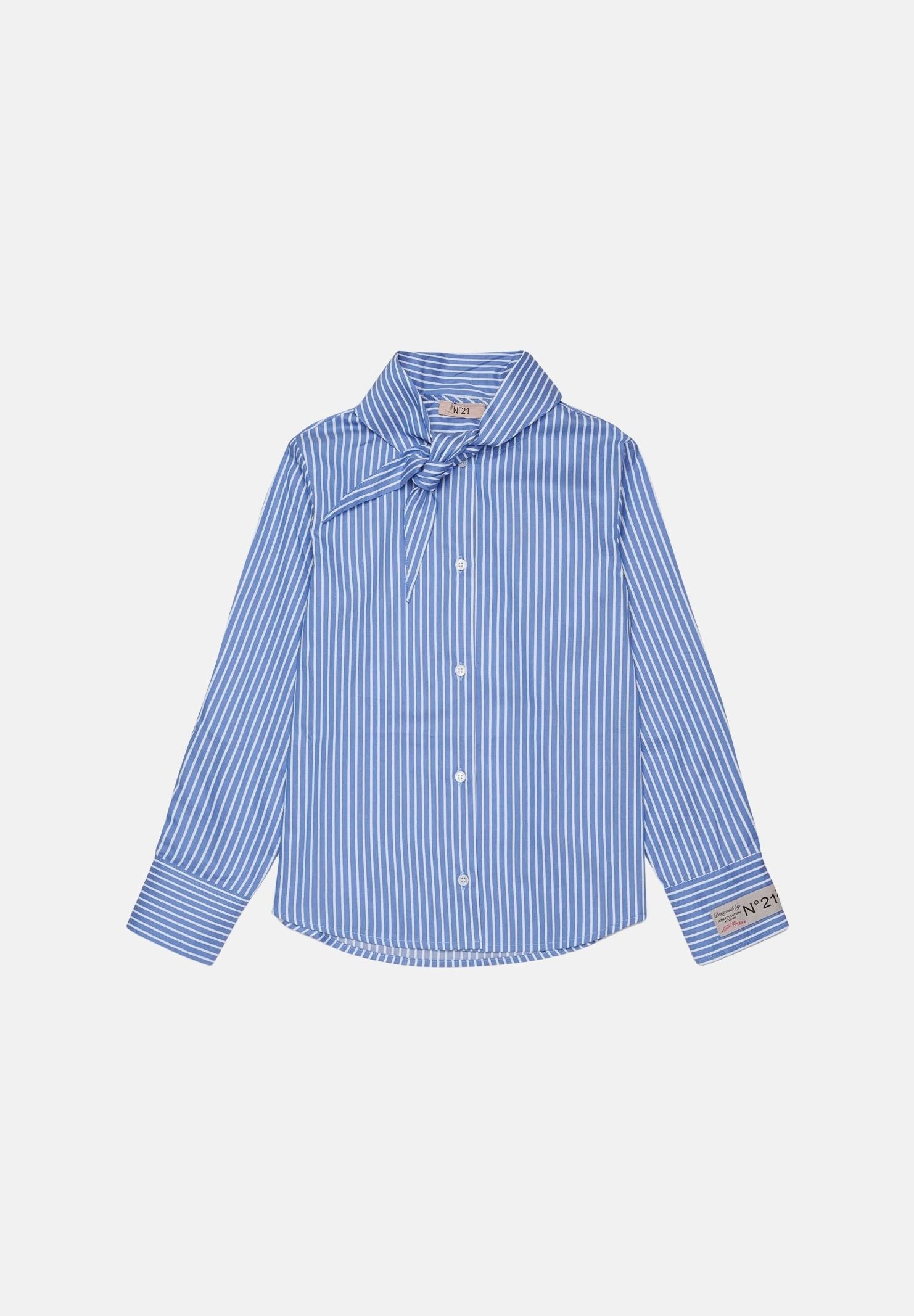N°21 CamiciaSTRIPED TIE-NECK a righe azzurro cielo per donna, ragazzi e bambini con motivo a righe verticali e collo con fiocco. N210FDN0518 0N809 N21 