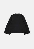 N°21 Cardigan LAYERED black azzurro per donna, ragazzi e bambini con logo patch frontale e fondo effetto sovrapposto a righe.<BR/> N210FGN0516 0N900 N21 