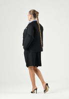 N°21 Cardigan LAYERED black azzurro per donna, ragazzi e bambini con logo patch frontale e fondo effetto sovrapposto a righe.<BR/> N210FGN0516 0N900 N21 