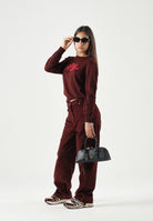 N°21 Pantaloni CORDUROY Borgogne-bordeaux, per donna, ragazzi e bambini con logo patch frontale e gamba dritta. N210FUN0517 0N413 N21 