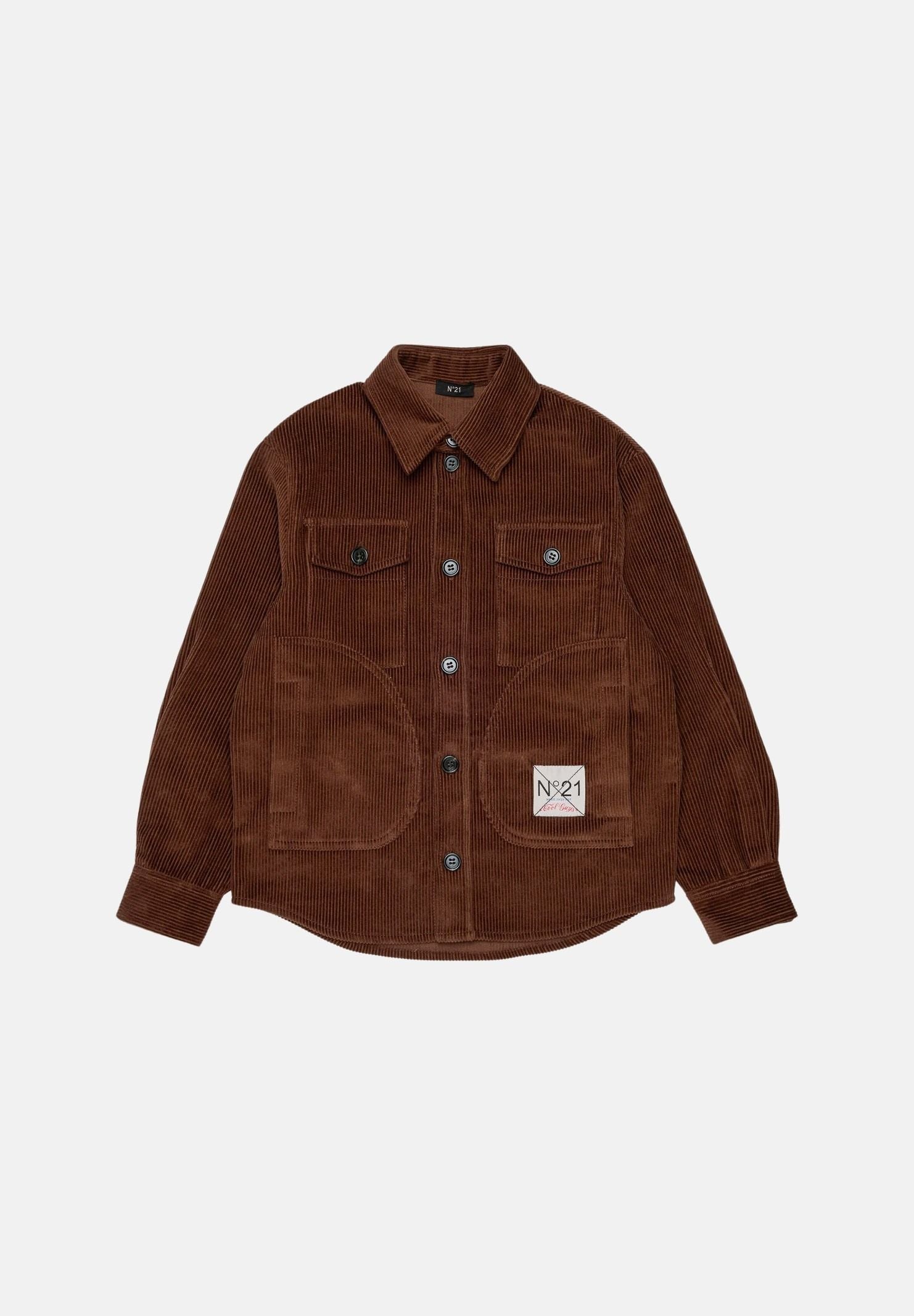 N°21 Camicia COURDUROY shirt, colore brand Chocolate Brown, per donna, ragazzi e bambini con logo in velluto a coste N210FVN0526 0N721 N21 