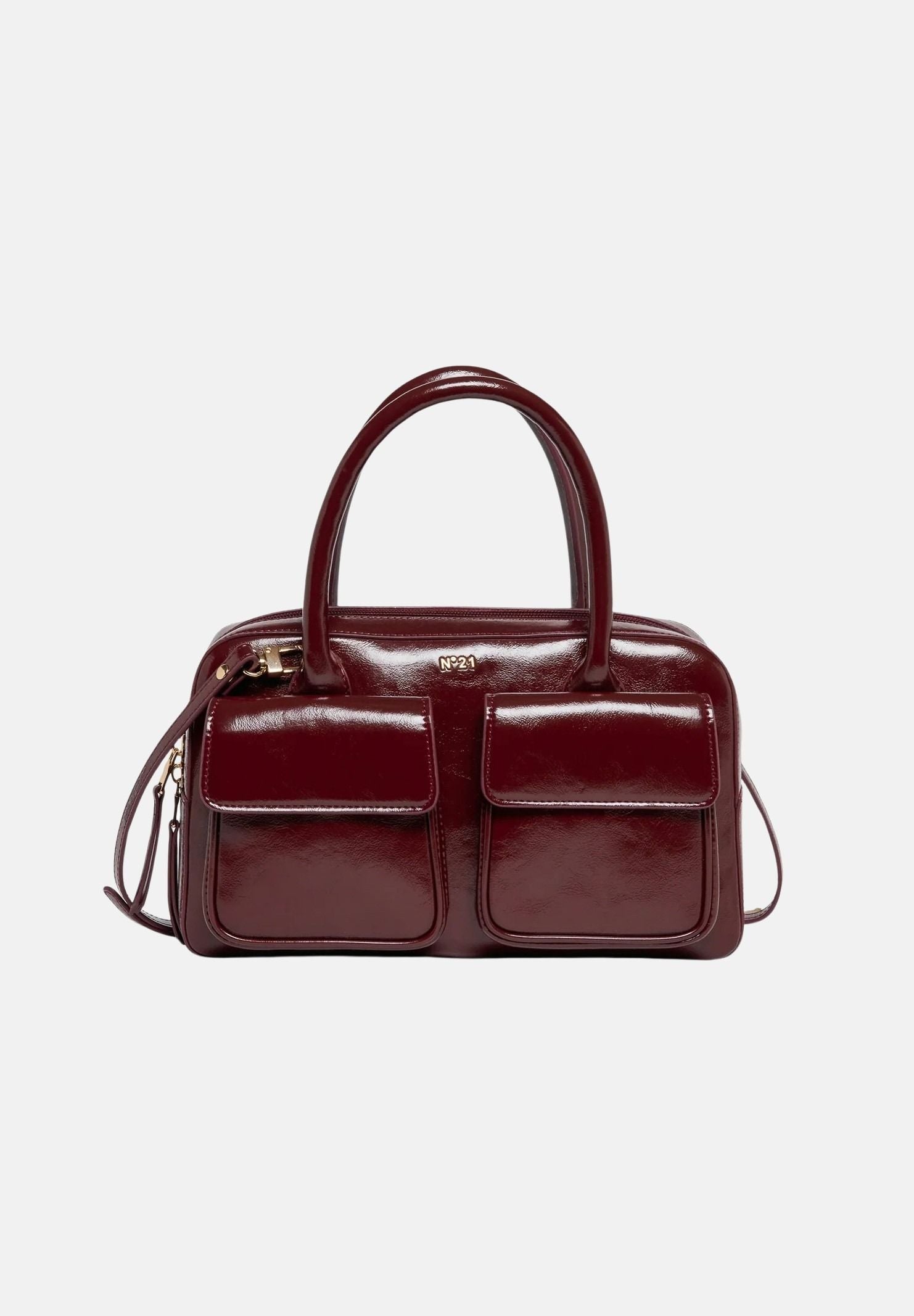 N21 Borsa a mano  borgogne- bordeaux da donna con manici rigidi e tasche frontali applicate. N210G4N0246 0N413 N21 