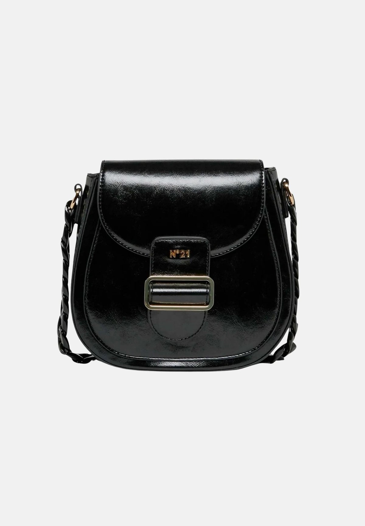 N21 Borsa a tracolla nera da donna con fibbia metallica frontale decorativa. N210GLN0246 0N900 N21 