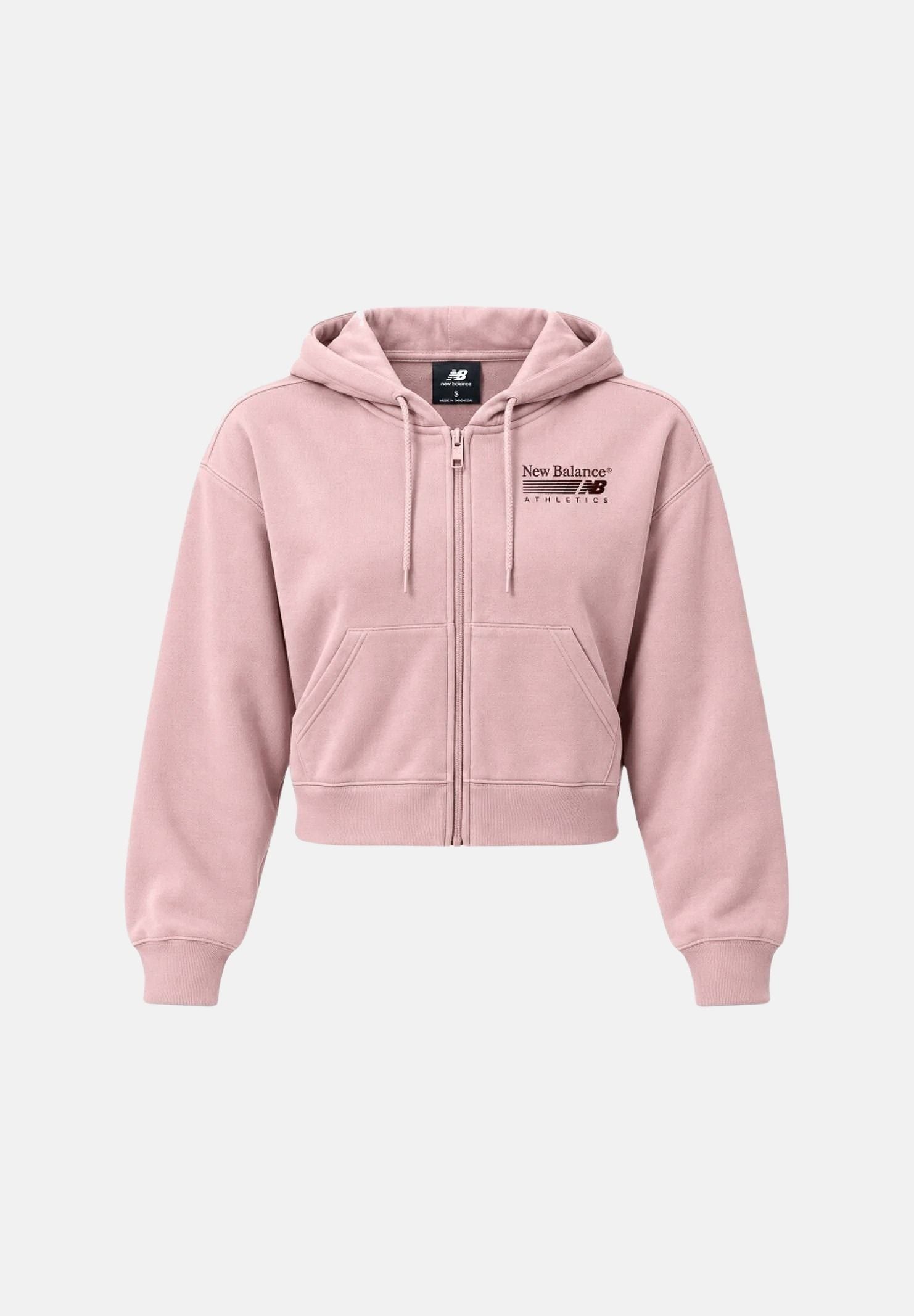 NEW BALANCE Felpa con zip TRACKSIDE FLEECE FULL ZIP rosa cipria da donna WJ62P2UPPHK . NEW BALANCE 