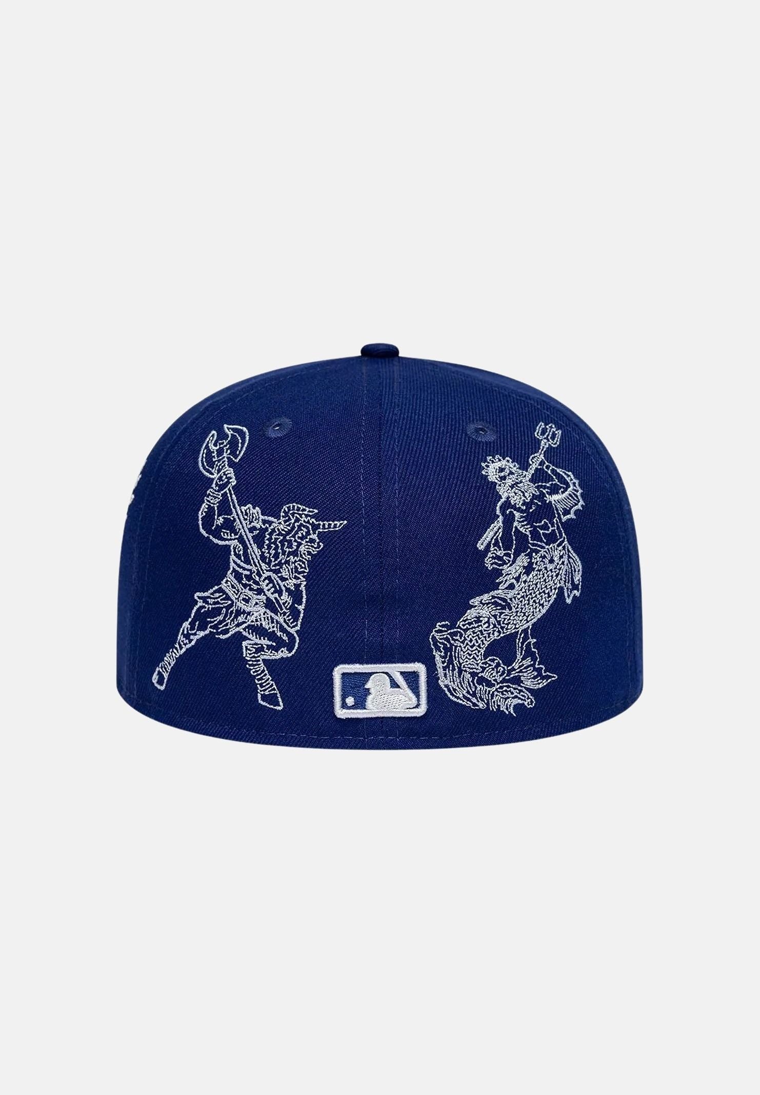NEW ERA Cappello 59FIFTY MLB MYTHICAL LA DODGERS Dark Blue blu scuro uomo donna con visiera piatta e ricami mitologici. 60667625 . NEW ERA 
