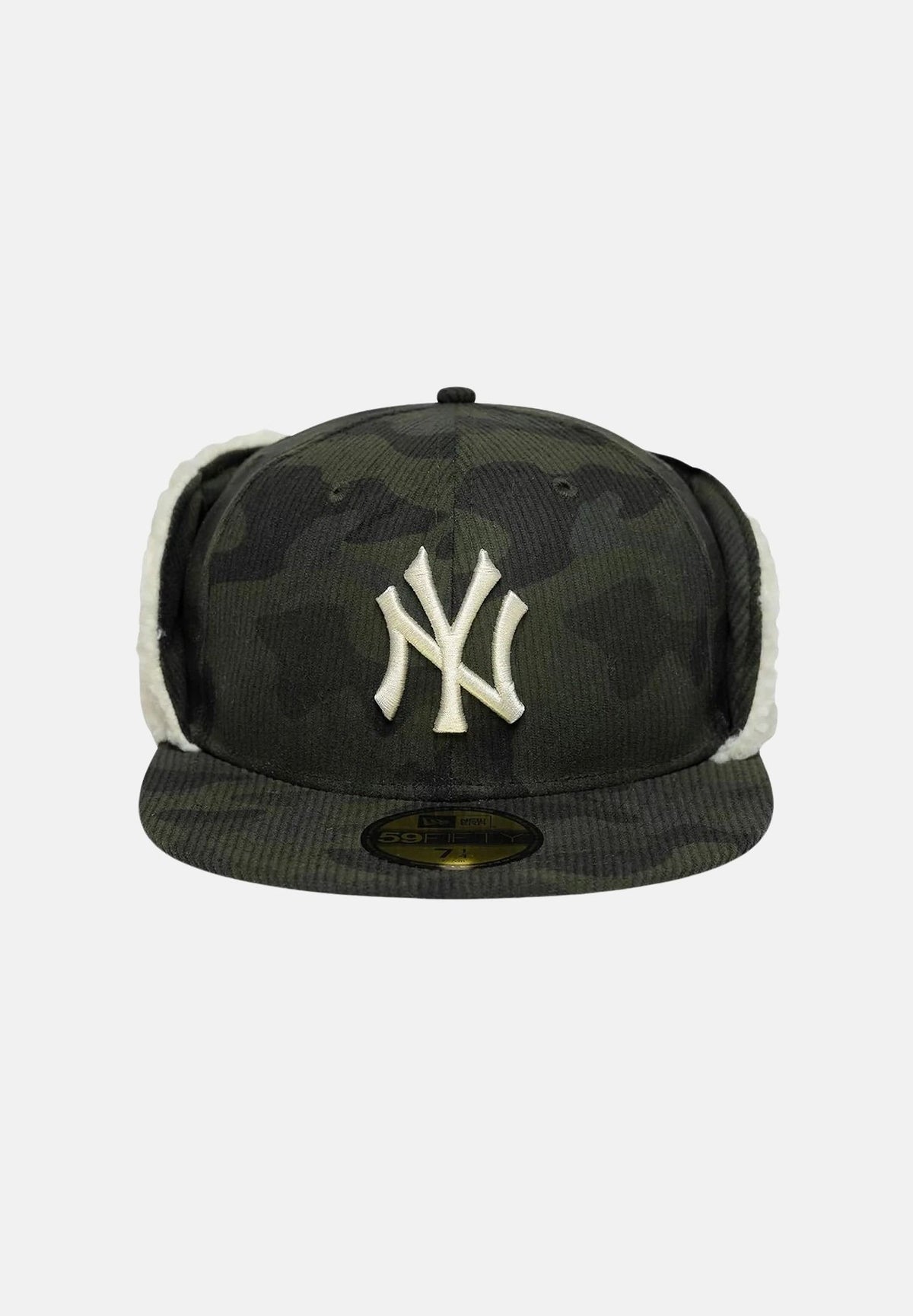 NEW ERA Cappello 59FIFTY CORD DOWNFLAP New York Yankees Green verde militare camouflage per uomo e   donna con paraorecchie in ecopelliccia. 60842645 . NEW ERA 