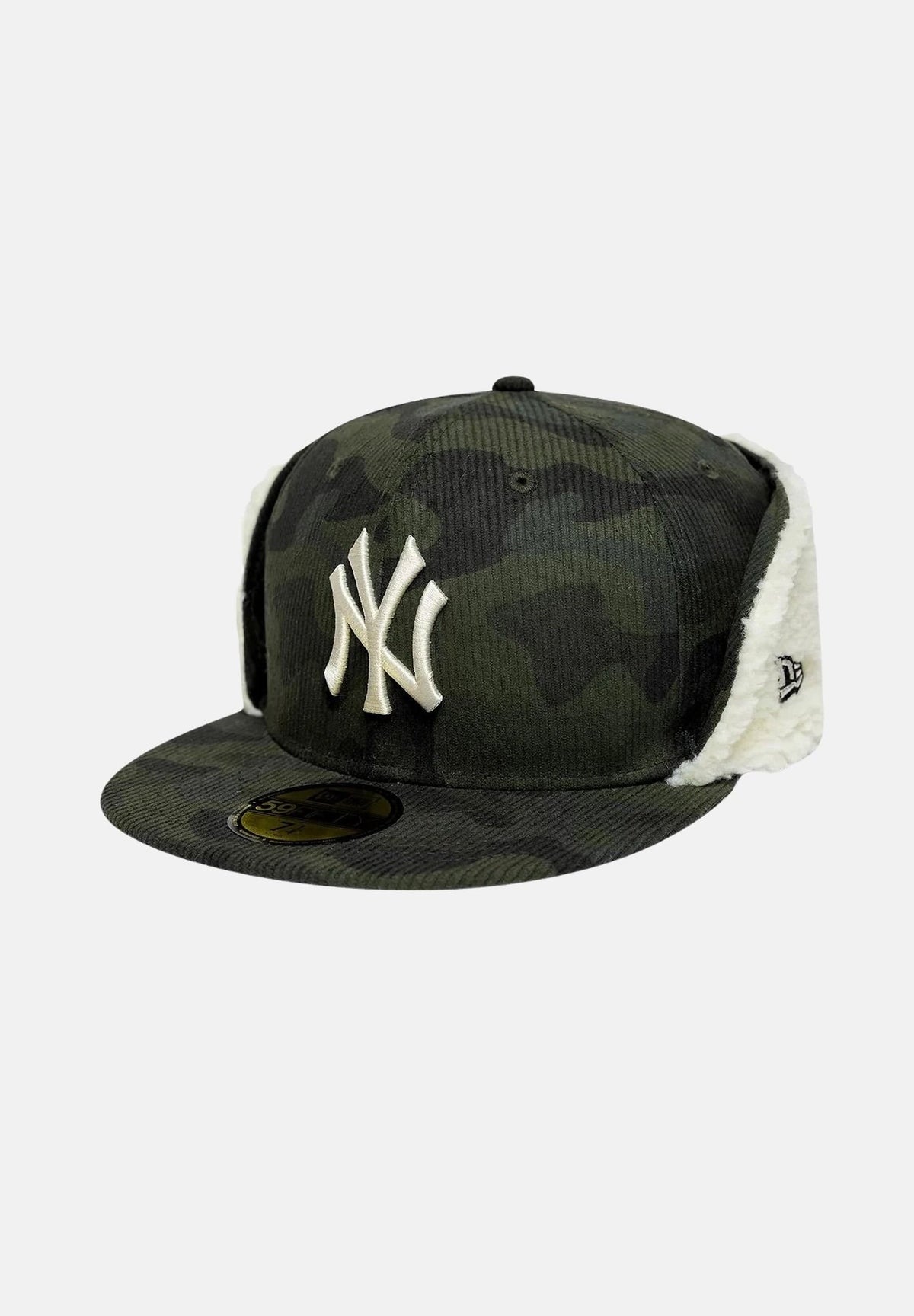 NEW ERA Cappello 59FIFTY CORD DOWNFLAP New York Yankees Green verde militare camouflage per uomo e   donna con paraorecchie in ecopelliccia. 60842645 . NEW ERA 