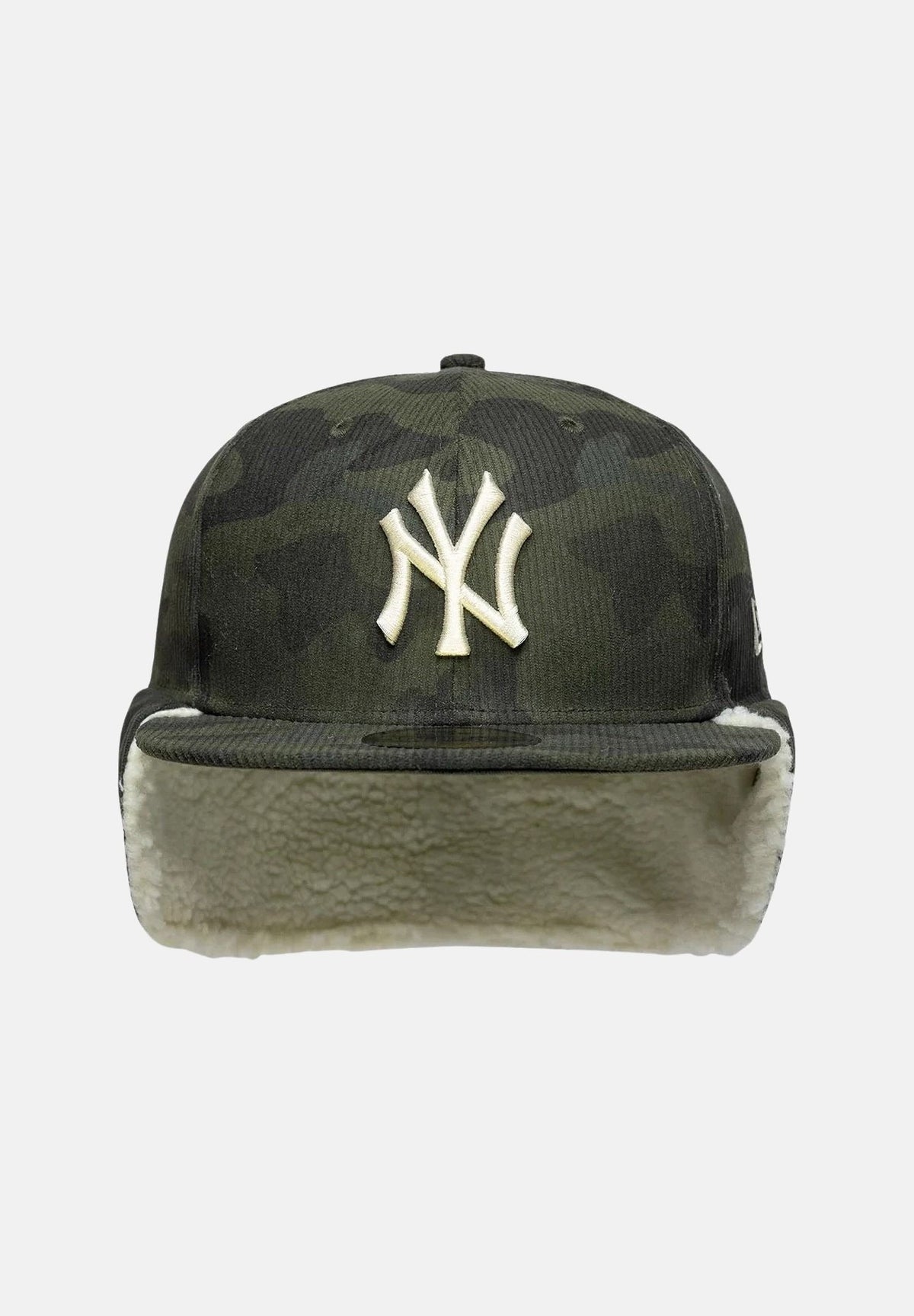 NEW ERA Cappello 59FIFTY CORD DOWNFLAP New York Yankees Green verde militare camouflage per uomo e   donna con paraorecchie in ecopelliccia. 60842645 . NEW ERA 