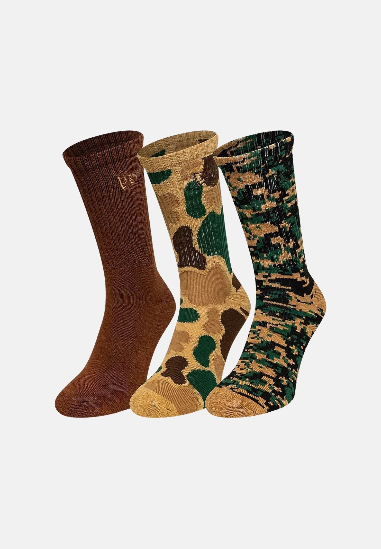 NEW ERA Set 3 paia calzini sportivi TEAM STRIPE marroni per uomo e donna con fantasia camouflage e dettagli a costine 60897363 . NEW ERA 