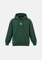 NEW ERA Felpa con cappuccio MLB LEAGUE ESSENTIAL NEW YORK YANKEES CIG verde bosco scuro unisex, da uomo e da donna, logo NY ricamato sul petto, coulisse regolabile e tasca frontale a marsupio.<BR/> 60897398 . NEW ERA 
